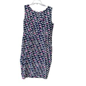 London Times Navy White Pink Geometric Print Sleeveless Sheath Dress